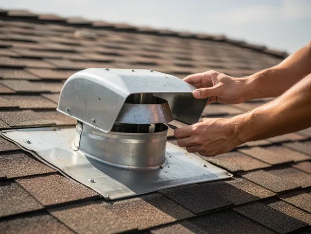 Willimantic Dryer Vent Cleaning certified technician safely cleaning a roof-mounted dryer vent in Willimantic