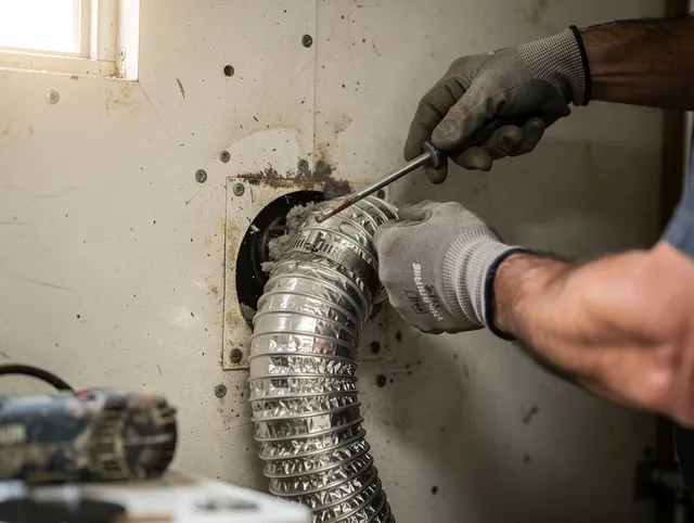 Willimantic Dryer Vent Cleaning technician performing precise dryer vent hose installation in Willimantic